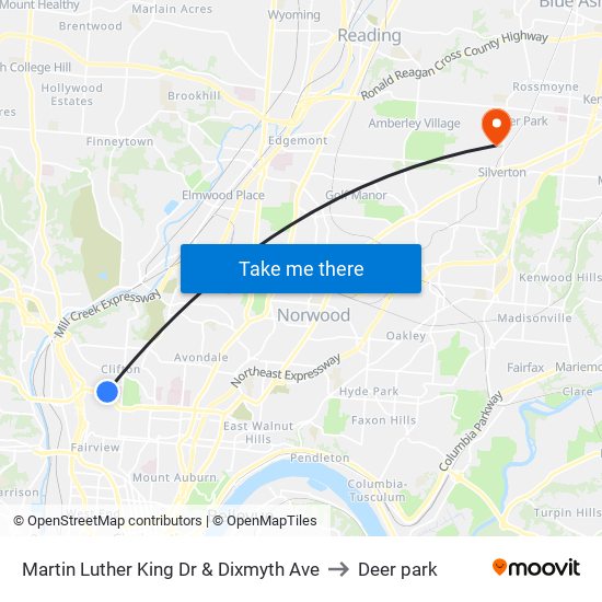 Martin Luther King Dr & Dixmyth Ave to Deer park map