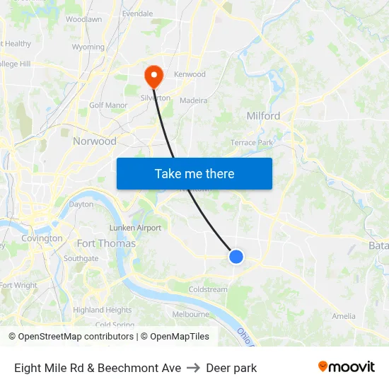 Eight Mile Rd & Beechmont Ave to Deer park map