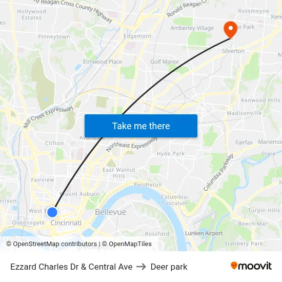 Ezzard Charles Dr & Central Ave to Deer park map