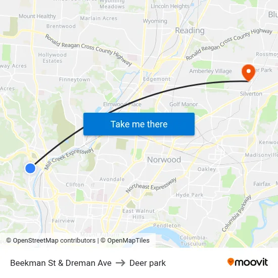 Beekman St & Dreman Ave to Deer park map