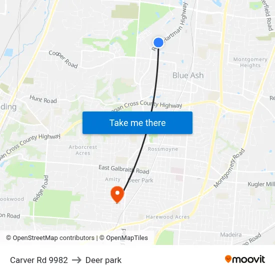 Carver Rd 9982 to Deer park map
