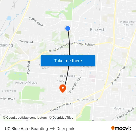 UC Blue Ash - Boarding to Deer park map