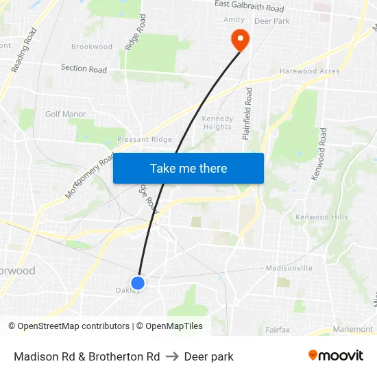 Madison Rd & Brotherton Rd to Deer park map
