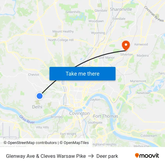 Glenway Ave & Cleves Warsaw Pike to Deer park map