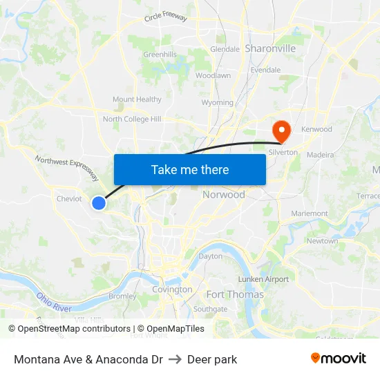 Montana Ave & Anaconda Dr to Deer park map