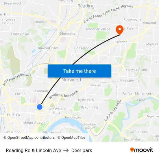 Reading Rd & Lincoln Ave to Deer park map