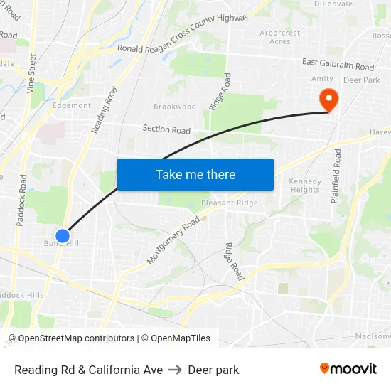 Reading Rd & California Ave to Deer park map