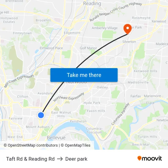Taft Rd & Reading Rd to Deer park map