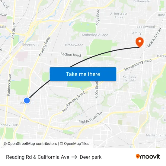 Reading Rd & California Ave to Deer park map