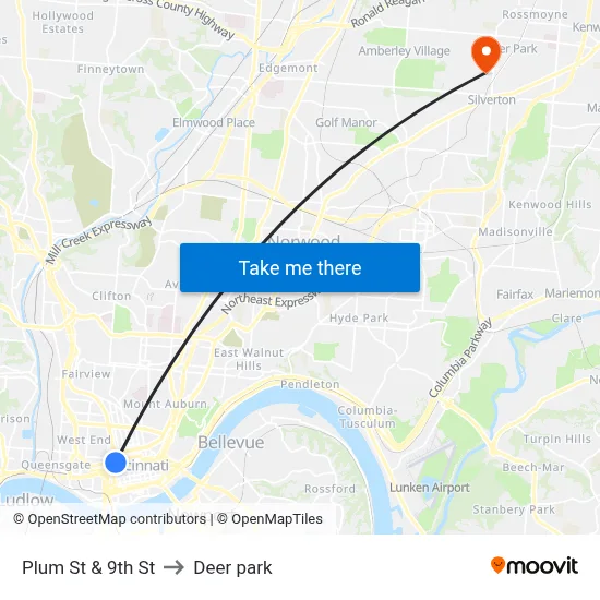 Plum St & 9th St to Deer park map