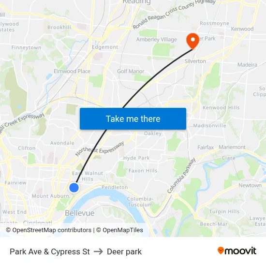 Park Ave & Cypress St to Deer park map