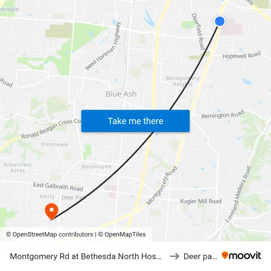 Montgomery Rd at Bethesda North Hospital to Deer park map