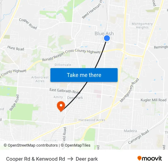 Cooper Rd & Kenwood Rd to Deer park map
