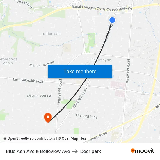 Blue Ash Ave & Belleview Ave to Deer park map