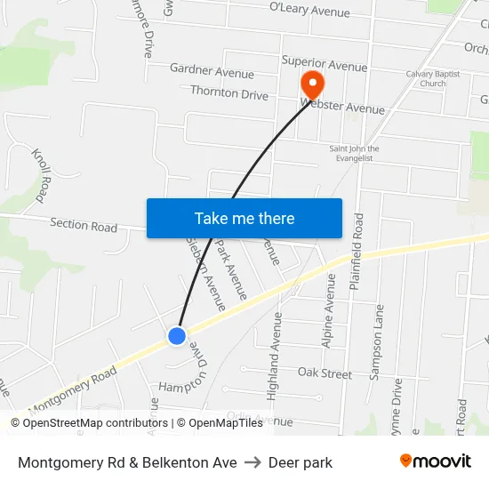 Montgomery Rd & Belkenton Ave to Deer park map