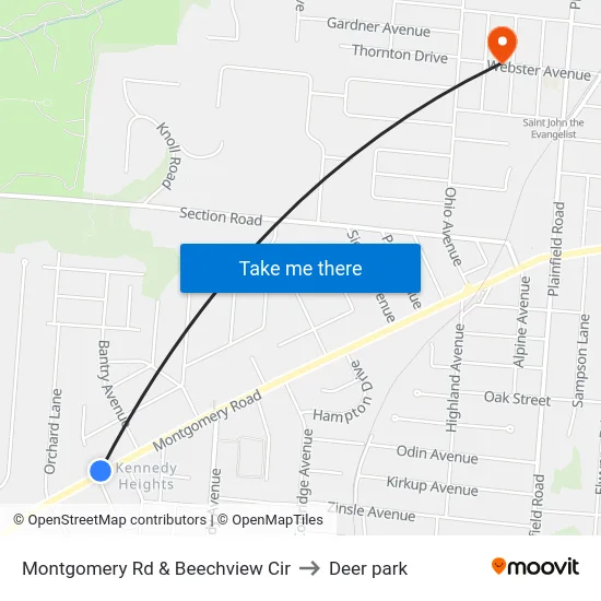 Montgomery Rd & Beechview Cir to Deer park map