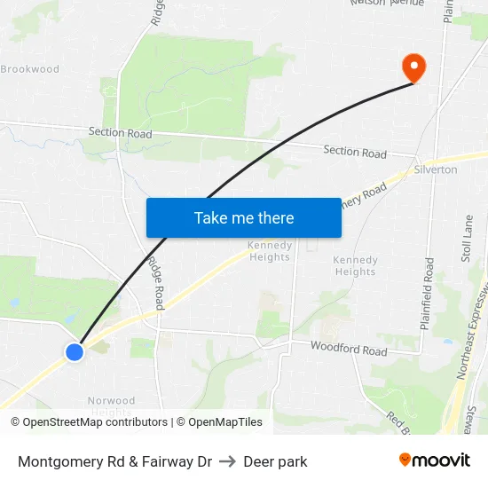 Montgomery Rd & Fairway Dr to Deer park map