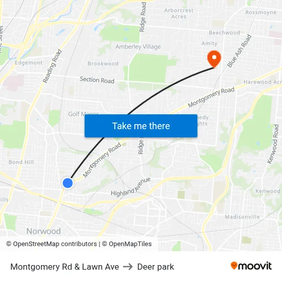 Montgomery Rd & Lawn Ave to Deer park map