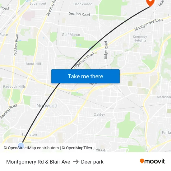 Montgomery Rd & Blair Ave to Deer park map