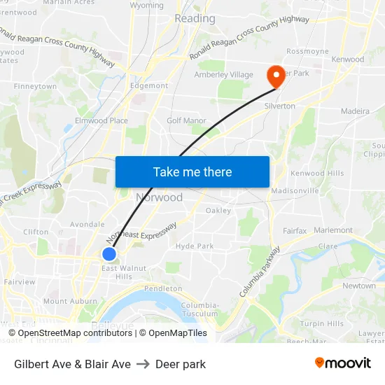 Gilbert Ave & Blair Ave to Deer park map
