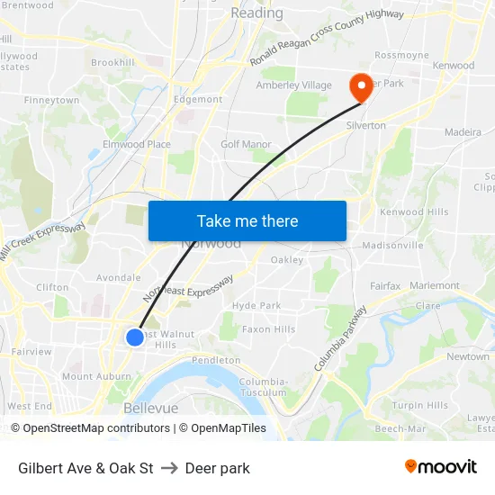 Gilbert Ave & Oak St to Deer park map