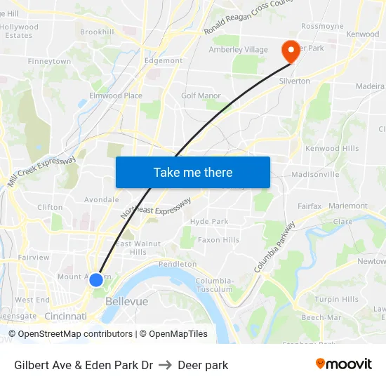 Gilbert Ave & Eden Park Dr to Deer park map