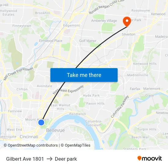 Gilbert Ave 1801 to Deer park map