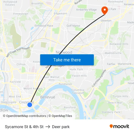 Sycamore St & 4th St to Deer park map
