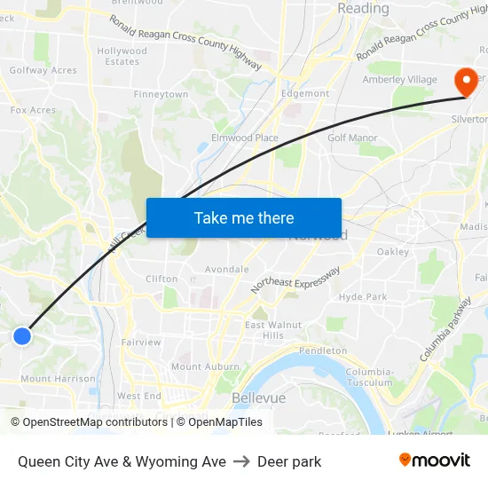 Queen City Ave & Wyoming Ave to Deer park map