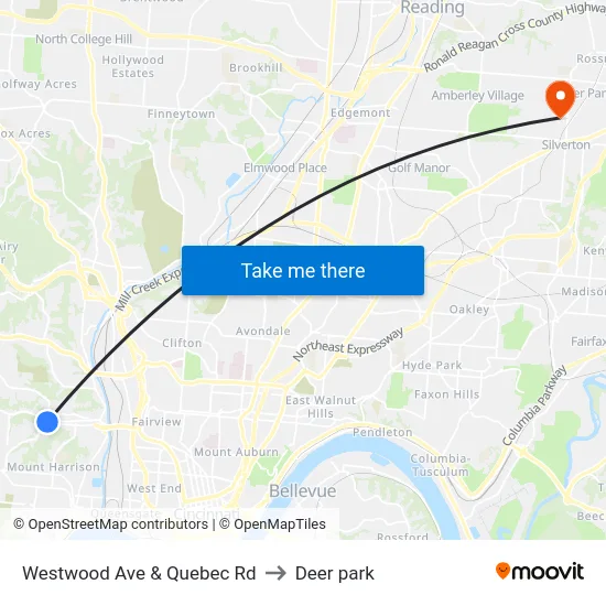 Westwood Ave & Quebec Rd to Deer park map