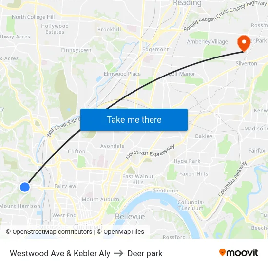 Westwood Ave & Kebler Aly to Deer park map