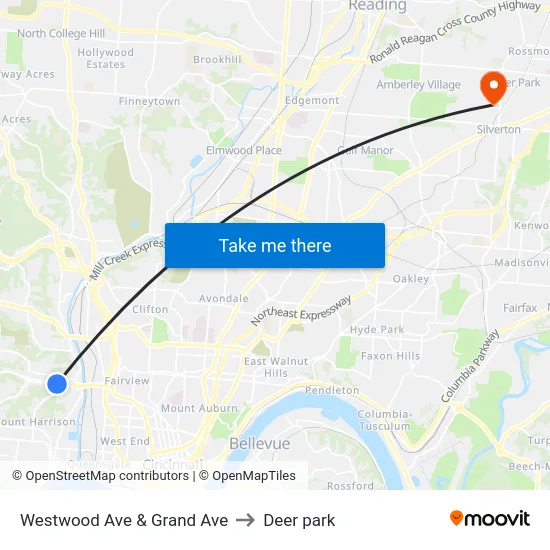 Westwood Ave & Grand Ave to Deer park map