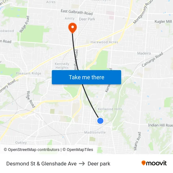 Desmond St & Glenshade Ave to Deer park map
