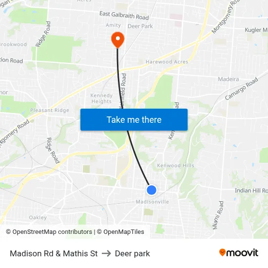 Madison Rd & Mathis St to Deer park map