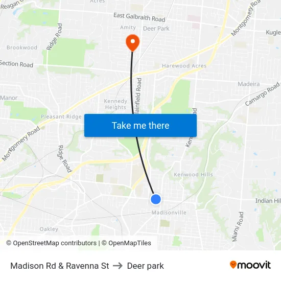 Madison Rd & Ravenna St to Deer park map