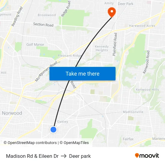 Madison Rd & Eileen Dr to Deer park map