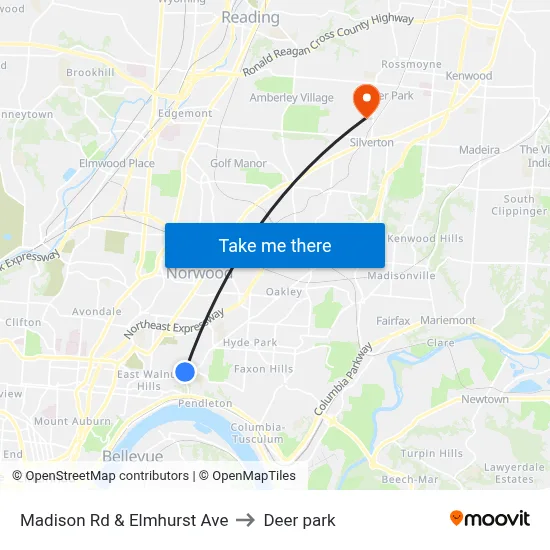 Madison Rd & Elmhurst Ave to Deer park map