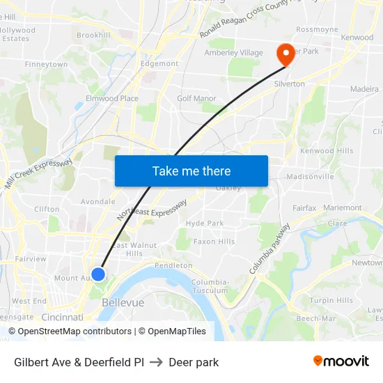 Gilbert Ave & Deerfield Pl to Deer park map
