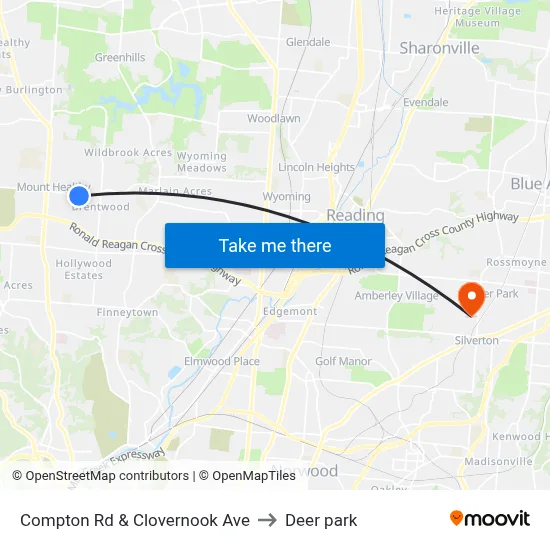 Compton Rd & Clovernook Ave to Deer park map