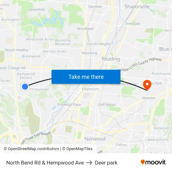 North Bend Rd & Hempwood Ave to Deer park map