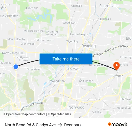 North Bend Rd & Gladys Ave to Deer park map