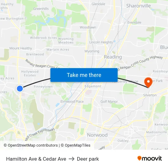Hamilton Ave & Cedar Ave to Deer park map