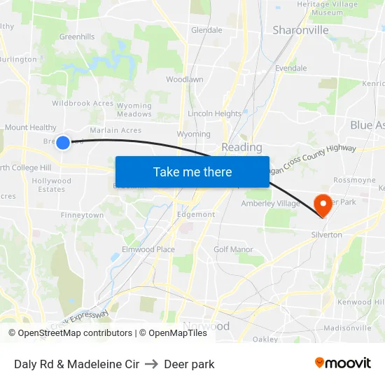 Daly Rd & Madeleine Cir to Deer park map