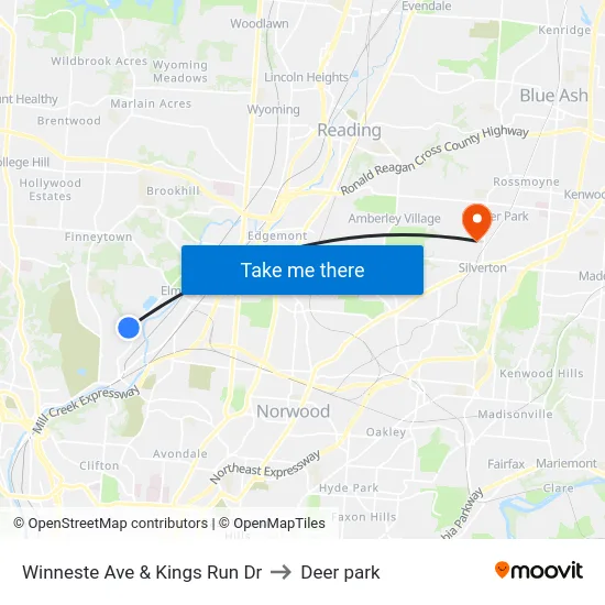 Winneste Ave & Kings Run Dr to Deer park map