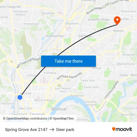 Spring Grove Ave 2147 to Deer park map