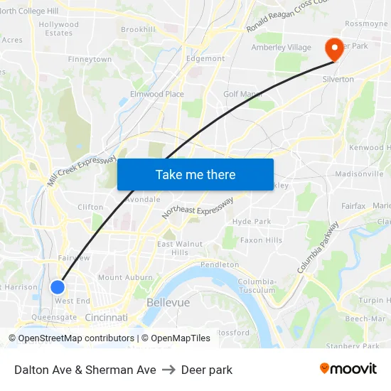 Dalton Ave & Sherman Ave to Deer park map