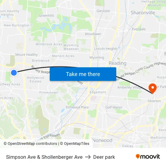 Simpson Ave & Shollenberger Ave to Deer park map