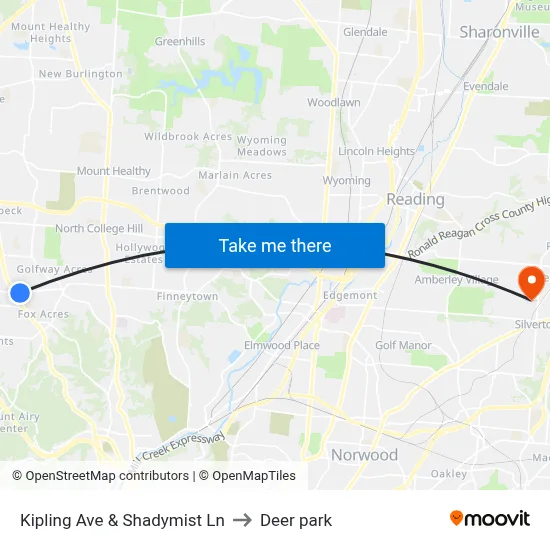 Kipling Ave & Shadymist Ln to Deer park map