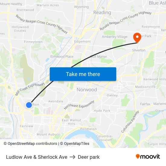 Ludlow Ave & Sherlock Ave to Deer park map