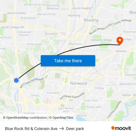 Blue Rock Rd & Colerain Ave to Deer park map